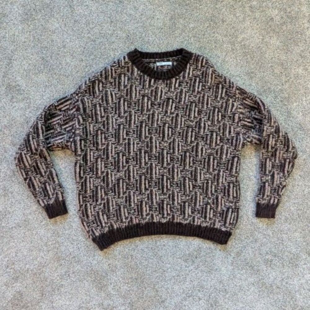 Zara Chunky Knit Basketweave Sweater L Large - Brown Marled Oversized Pullover